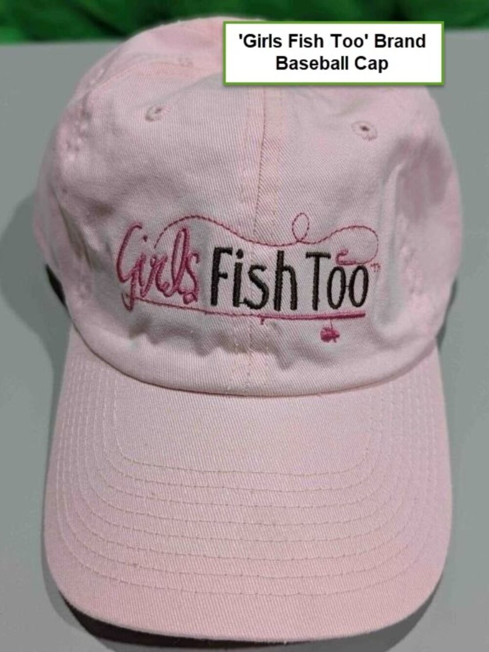 NEW Girls Fish Too Baby Pink Adjustable Baseball Cap 100% Cotton Fishing Hat